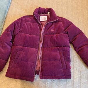 Levi's Women’s Zoe Corduroy Quilted Puffer Jacket Coat, Burgundy, XS